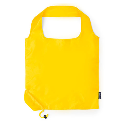 Gelbe Tasche aus rPET - Faltbar mit Etui - als Werbemittel