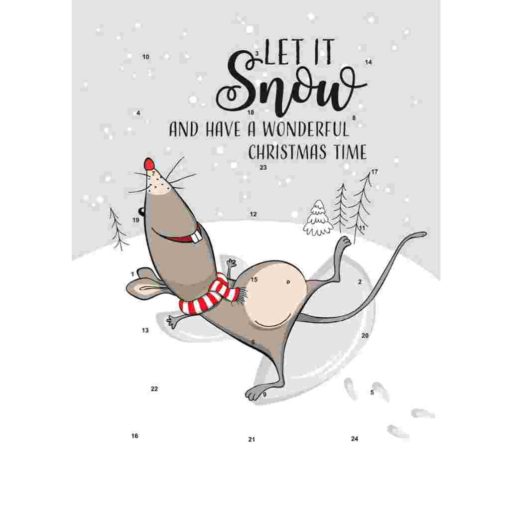 Adventskalender mit weihnachtlichen Schokotäfelchen let it snow