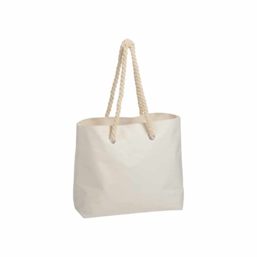 Bunte Strandtasche mit Kordel in beige