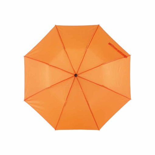 Farbenfroher Regenschirm in orange von oben