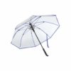 Transparenter Regenschirm mit blauer Bordüre