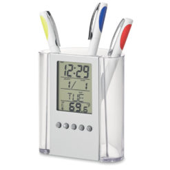 Stiftehalter mit Uhr - Acryl - schwere Ausführung