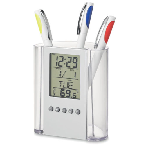 Stiftehalter mit Uhr - Acryl - schwere Ausführung
