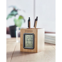 Bambus-Stiftehalter mit Uhr - bedruckt