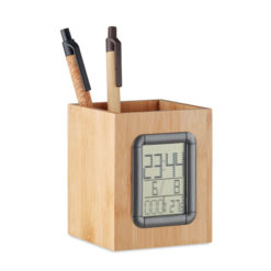 Stiftehalter mit Uhr aus Bambus