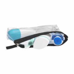 Transparente Kulturtasche AEROPLANE - geeignet für Handgepäck mit Beispielinhalt