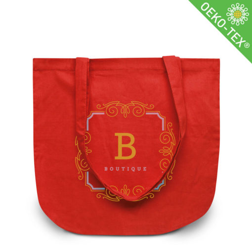 Baumwolltasche groß mit langen Henkel rot mit Druckbeispiel