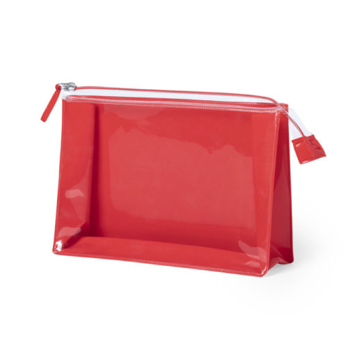 Kulturtasche mit transparentem Fenster - rot
